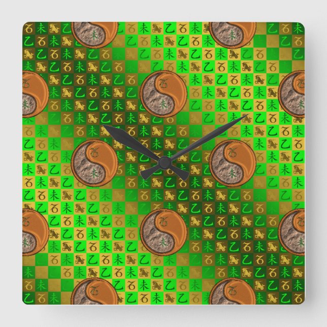 Reloj Cuadrado Capricornio y Cabra de Madera (Anverso)