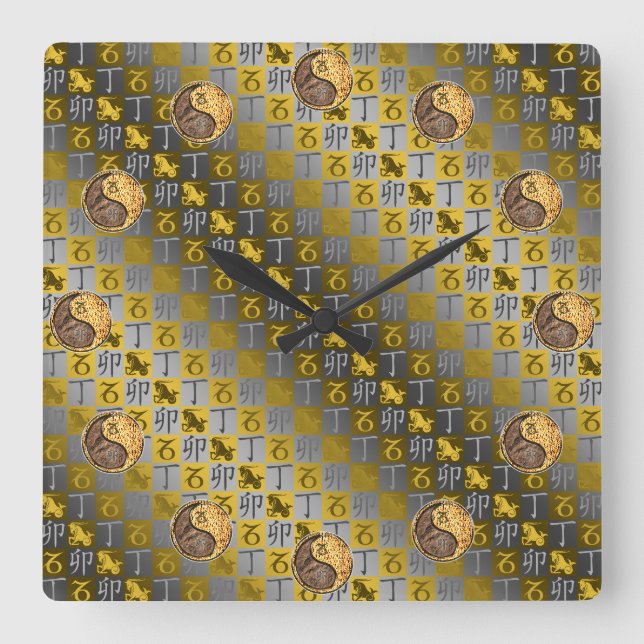 Reloj Cuadrado Capricornio y Conejo de Fuego (Anverso)