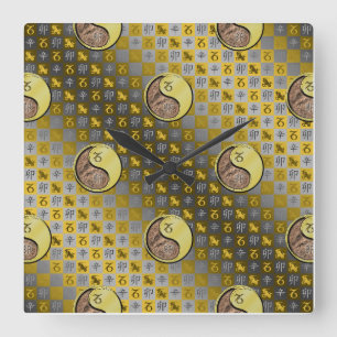 Reloj Cuadrado Capricornio y Conejo de Metal