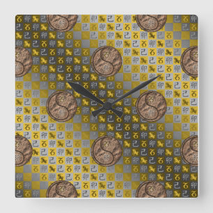 Reloj Cuadrado Capricornio y Conejo de Tierra