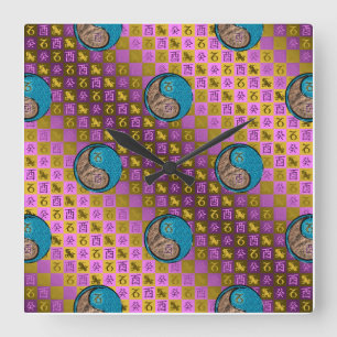 Reloj Cuadrado Capricornio y Gallo de Agua