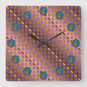 Reloj Cuadrado Capricornio y Gallo de Agua