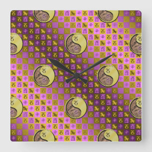 Reloj Cuadrado Capricornio y Gallo de Metal