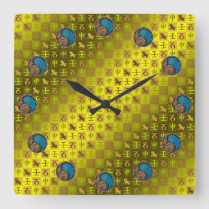 Reloj Cuadrado Capricornio y Mono de Agua