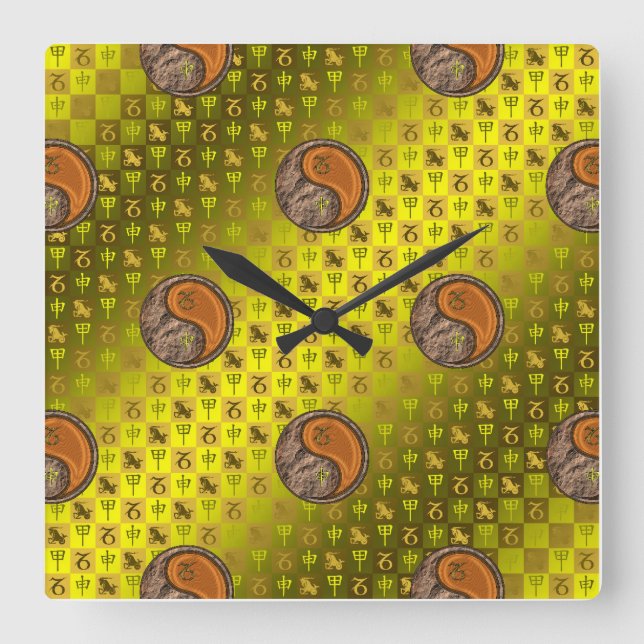 Reloj Cuadrado Capricornio y Mono de Madera (Anverso)