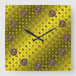 Reloj Cuadrado Capricornio y Mono de Tierra