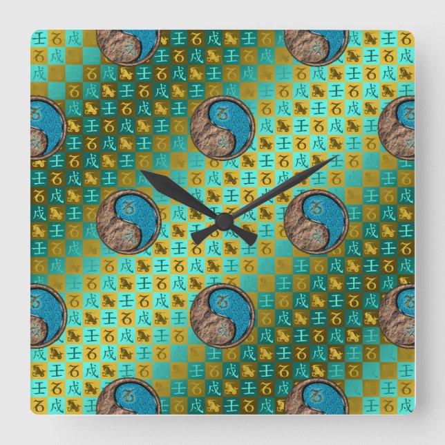 Reloj Cuadrado Capricornio y Perro de Agua (Anverso)
