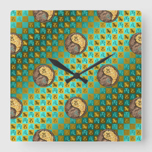 Reloj Cuadrado Capricornio y Perro de Fuego