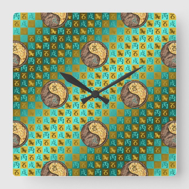Reloj Cuadrado Capricornio y Perro de Fuego (Anverso)