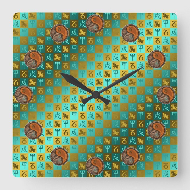 Reloj Cuadrado Capricornio y Perro de Madera (Anverso)