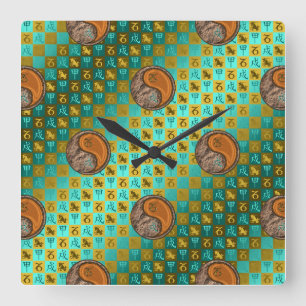 Reloj Cuadrado Capricornio y Perro de Madera