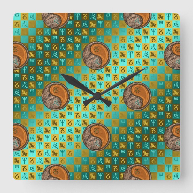 Reloj Cuadrado Capricornio y Perro de Madera (Anverso)