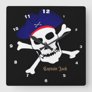 Reloj Cuadrado Captain Jack & Pirates Flag, Skull House / Boat