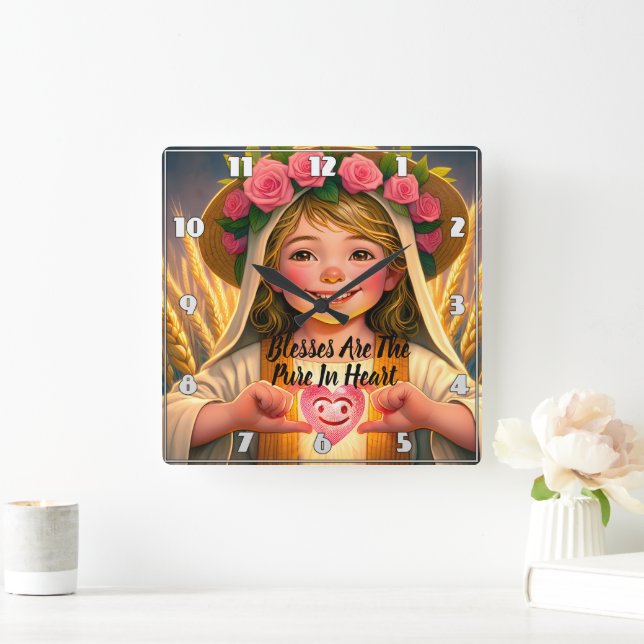 Reloj Cuadrado Captura de inocencia: Niña Pequeña Tenaz sostenien (Hogar)