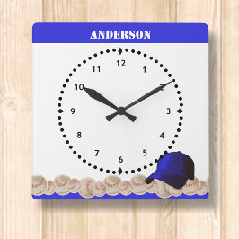 Reloj Cuadrado Capuchón azul de la pared de béisbol