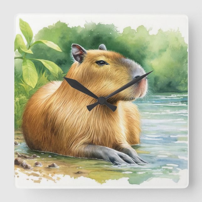 Reloj Cuadrado Capybara by the River REF37 - Watercolor (Anverso)
