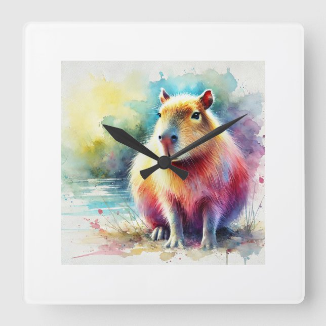 Reloj Cuadrado Capybara in Nature 130924AREF101 - Watercolor (Anverso)