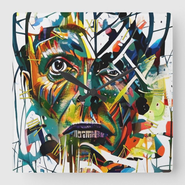 Reloj Cuadrado Cara abstracta de un extranjero (Anverso)