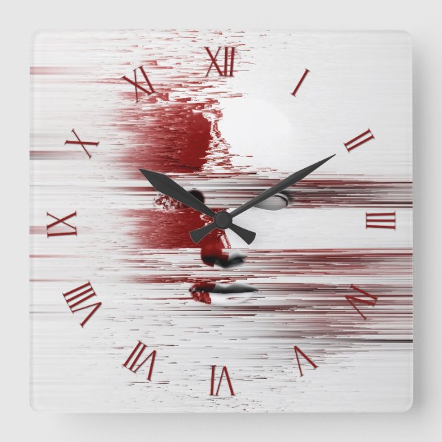 Reloj Cuadrado Cara abstracta en rojo (Anverso)
