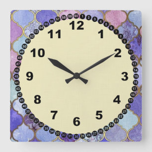Reloj Cuadrado Cara amarilla de mosaico de vidrio marroquí