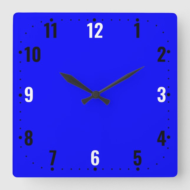 Reloj Cuadrado Cara azul brillante con números - sin marco (Anverso)