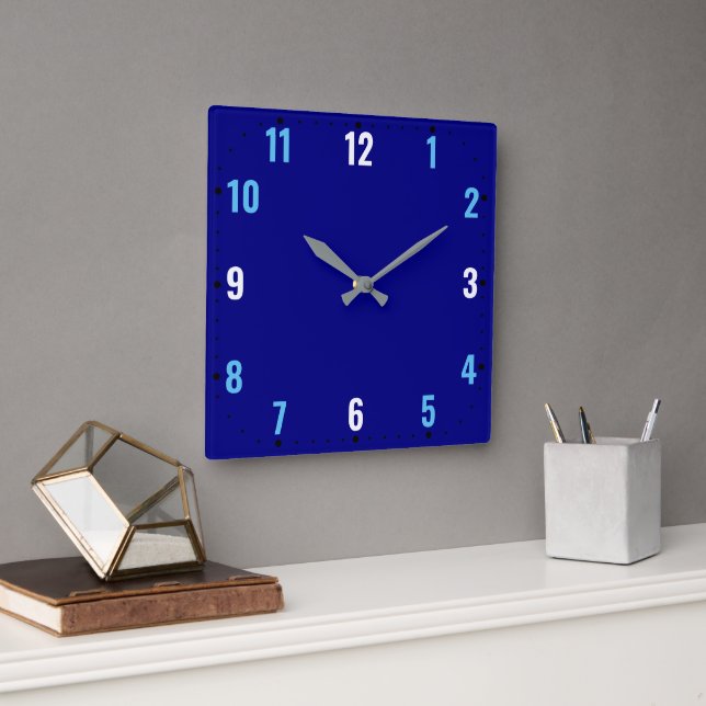 Reloj Cuadrado Cara azul marino con números - Sin marco (Oficina)