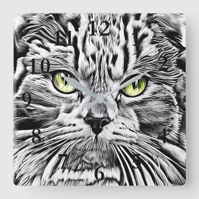 Reloj Cuadrado Cara de gato (Anverso)