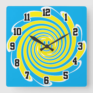 Reloj Cuadrado Cara Feliz Remolino Azul y Amarillo
