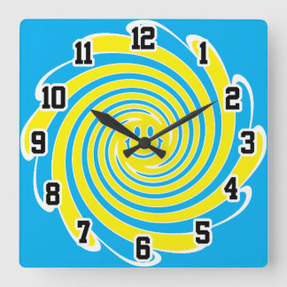 Reloj Cuadrado Cara Feliz Remolino Azul y Amarillo