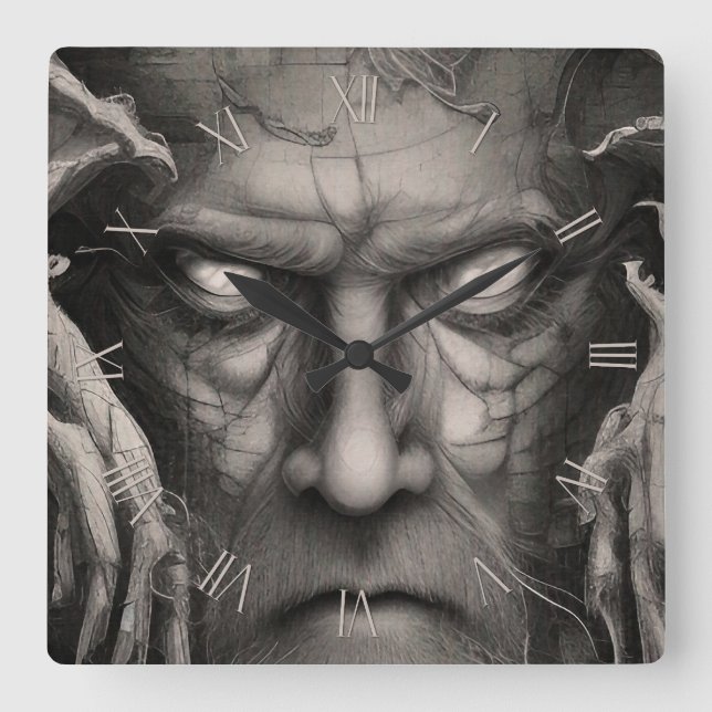 Reloj Cuadrado Cara malvada del antiguo demonio (Anverso)