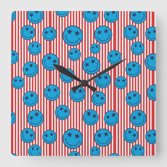 Reloj Cuadrado Cara sonriente retro patriota (Anverso)