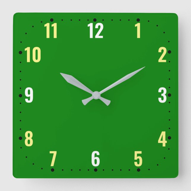 Reloj Cuadrado Cara verde con números - sin marco (Anverso)