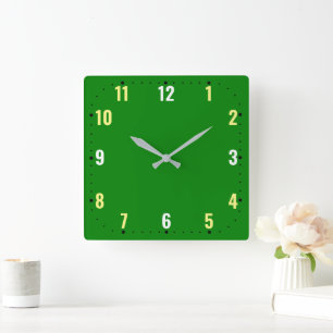 Reloj Cuadrado Cara Verde Con Números - Sin Marco
