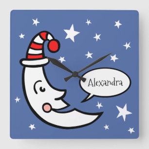Reloj Cuadrado Cara y estrellas de la luna personalizado