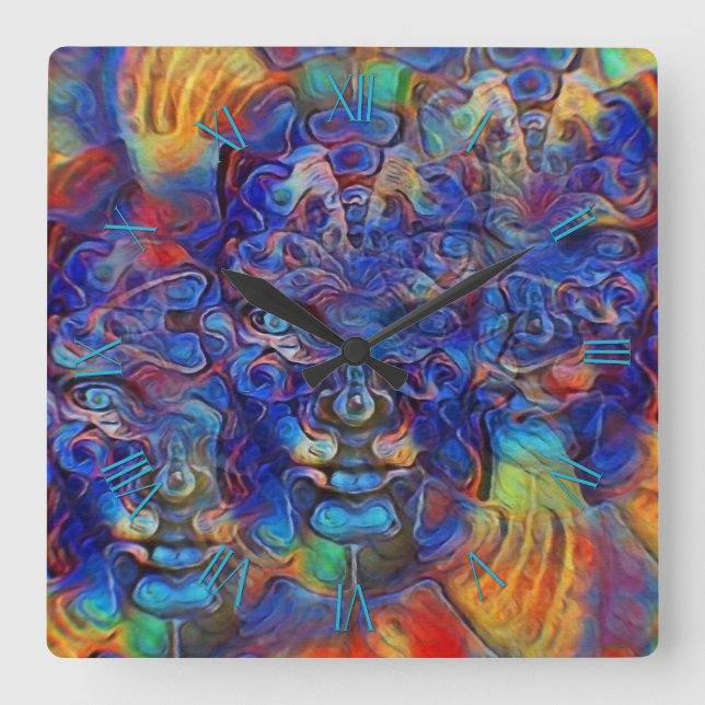 Reloj Cuadrado Caras fractales abstractas (Anverso)