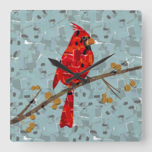 Reloj Cuadrado Cardenal Rojo, el ave de Navidad