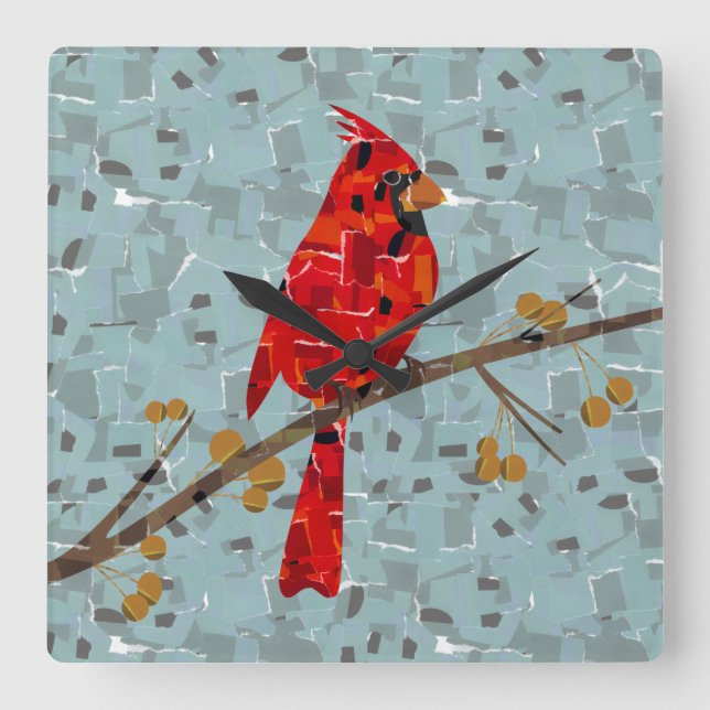 Reloj Cuadrado Cardenal Rojo, el ave de Navidad (Anverso)
