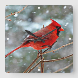 Reloj Cuadrado Cardenal rojo en nieve invernal