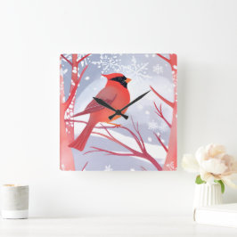 Reloj Cuadrado Cardenal Rojo | Hermosa Pintura de Acuarela