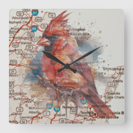 Reloj Cuadrado Cardenal sobre la hoja de ruta de Virginia
