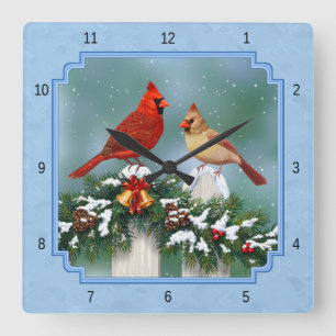 Reloj Cuadrado Cardenales de vacaciones y Navidades Garland