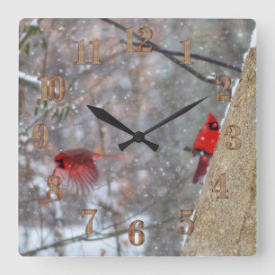 Reloj Cuadrado Cardinals in the Snow