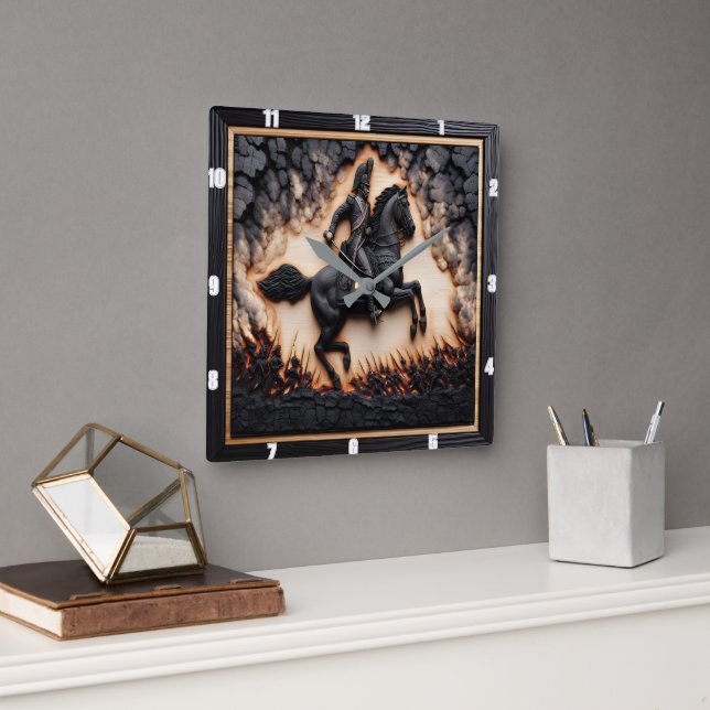 Reloj Cuadrado Cargador de Stallion de Cavalry napoleónico (Oficina)