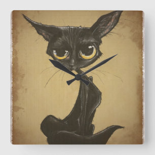 Reloj Cuadrado Caricatura de gato negro y suave