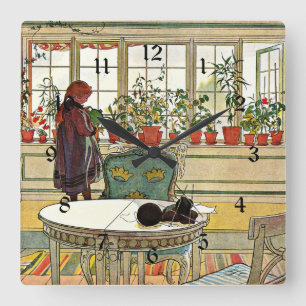 Reloj Cuadrado Carl Larsson - Flores en el Windowsill