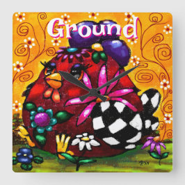 Reloj Cuadrado Carne y caprichosa pollo floral chunky personaliza