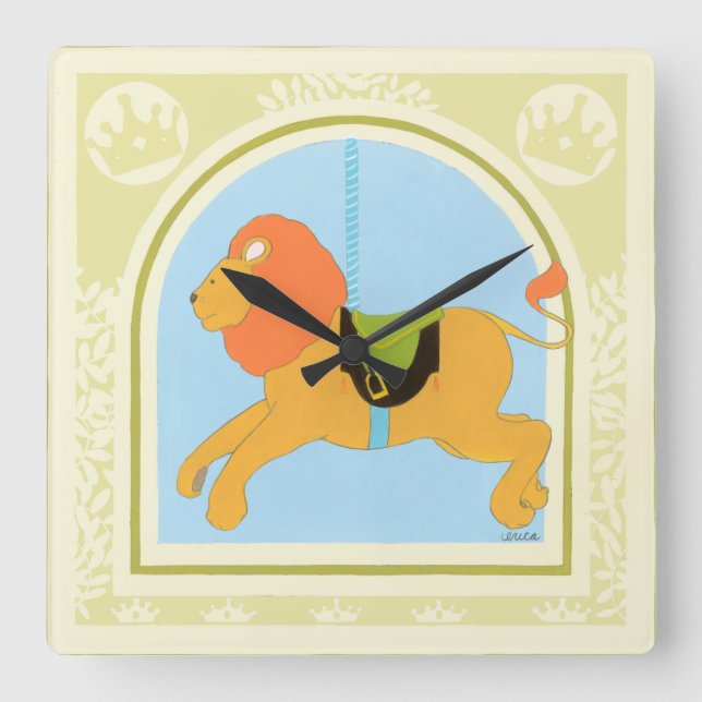 Reloj Cuadrado Carousel Lion by June Erica Vess (Anverso)