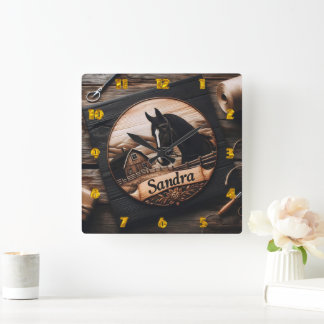 Reloj Cuadrado Carrera de madera personalizado de caballos y gran