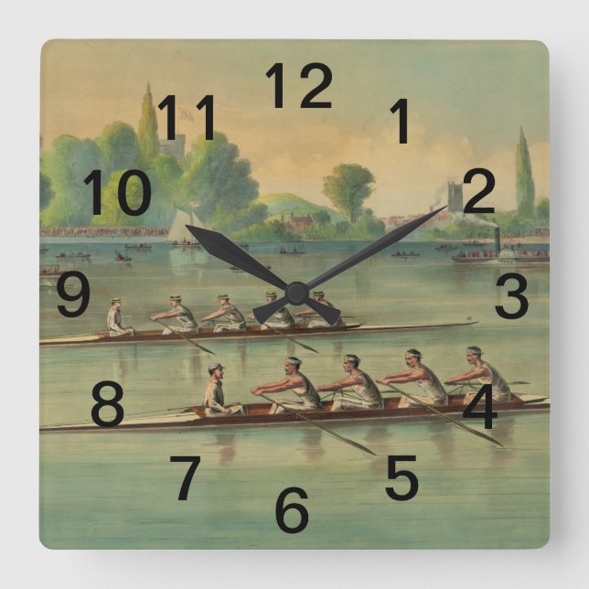 Reloj Cuadrado Carrera de Remo de Tripulación de Barcos de Carrer (Anverso)