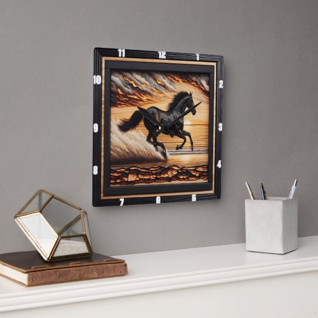 Reloj Cuadrado Carrera Morgan Beach: Arte de Madera con Encanto (Oficina)